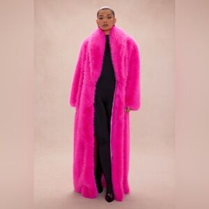 NWT Hot Pink Fuchsia Faux Fur Oversized Coat - Women's Statement Jacket L